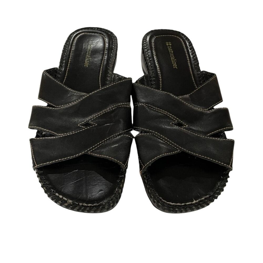 Naturalizer Dark Brown Leather Criss Cross Strappy Slip On Sandals Size 8.5